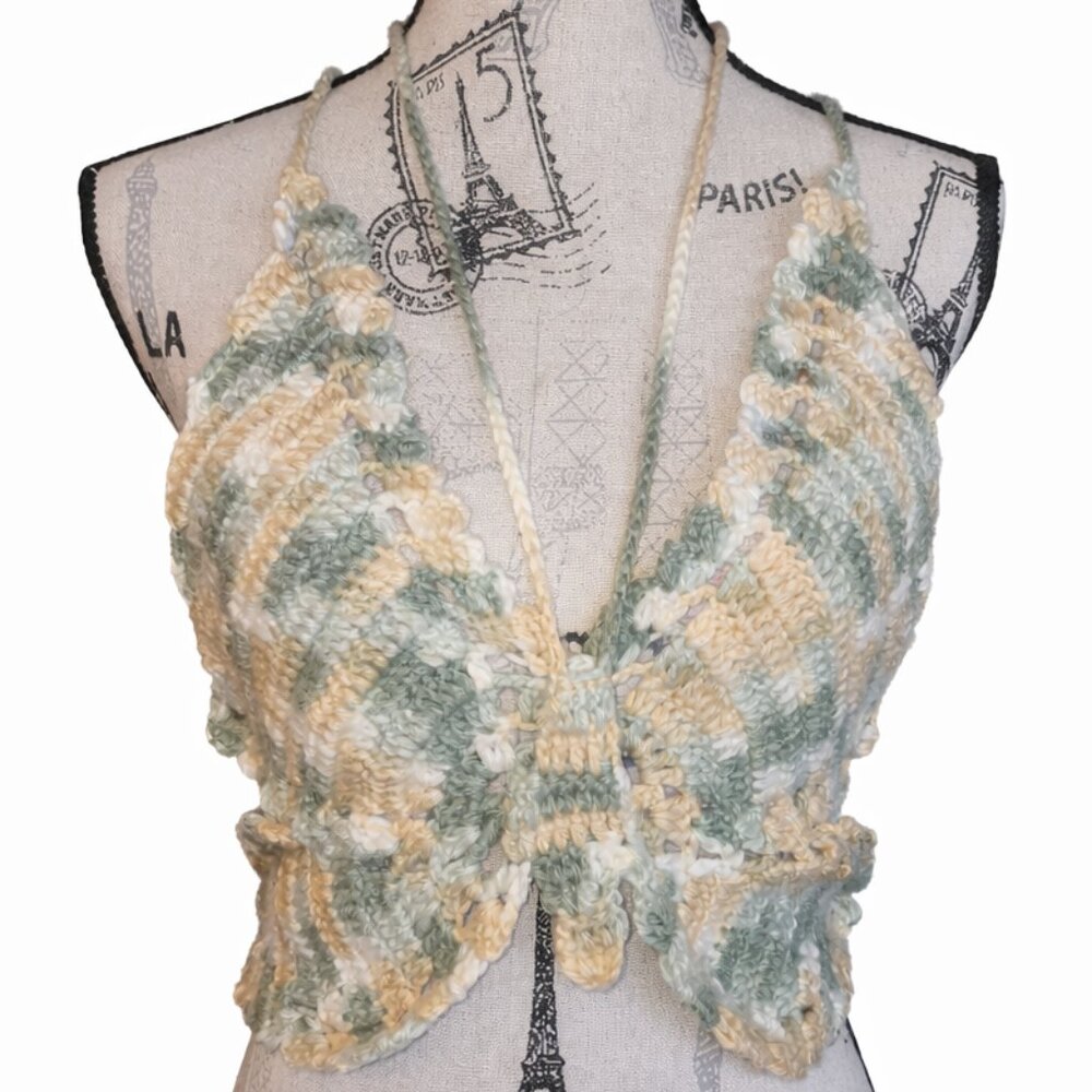 Handmade Crochet Halter Top | Boho Festival Bralette | Small–Medium